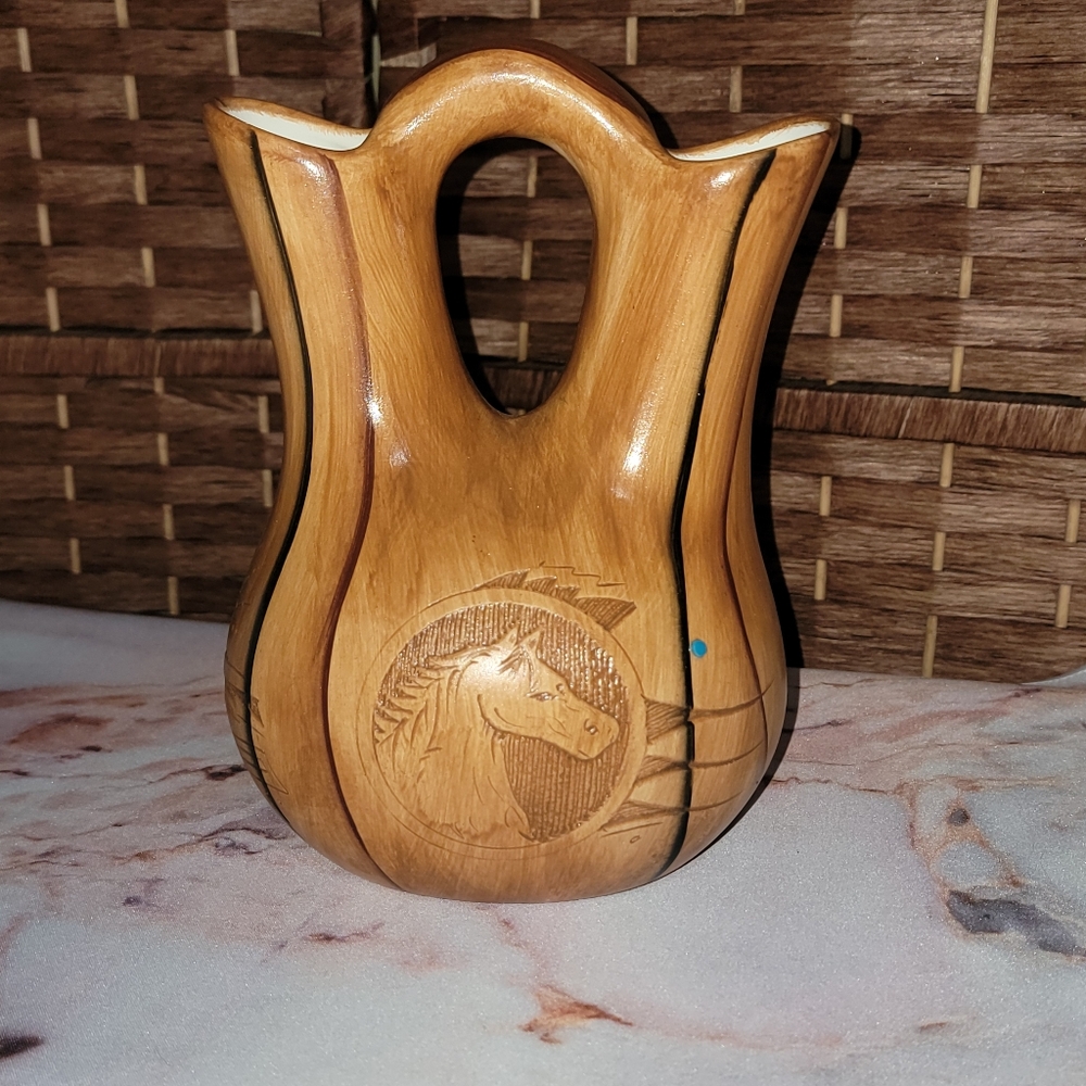 Dwayne Blackhorse Authentic Etched Navajo Wedding Vase Collector Piece